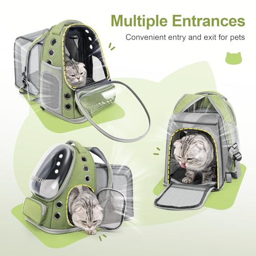 Image of Cat Backpack Carrier, Breathable Cat Carrier Large Space Bubble Pet Backpack For Kitty Small Dog Up To 15Lbs, Transparent & Foldable Pet Carrier For Travel Hiking (Square Expandable- Green)