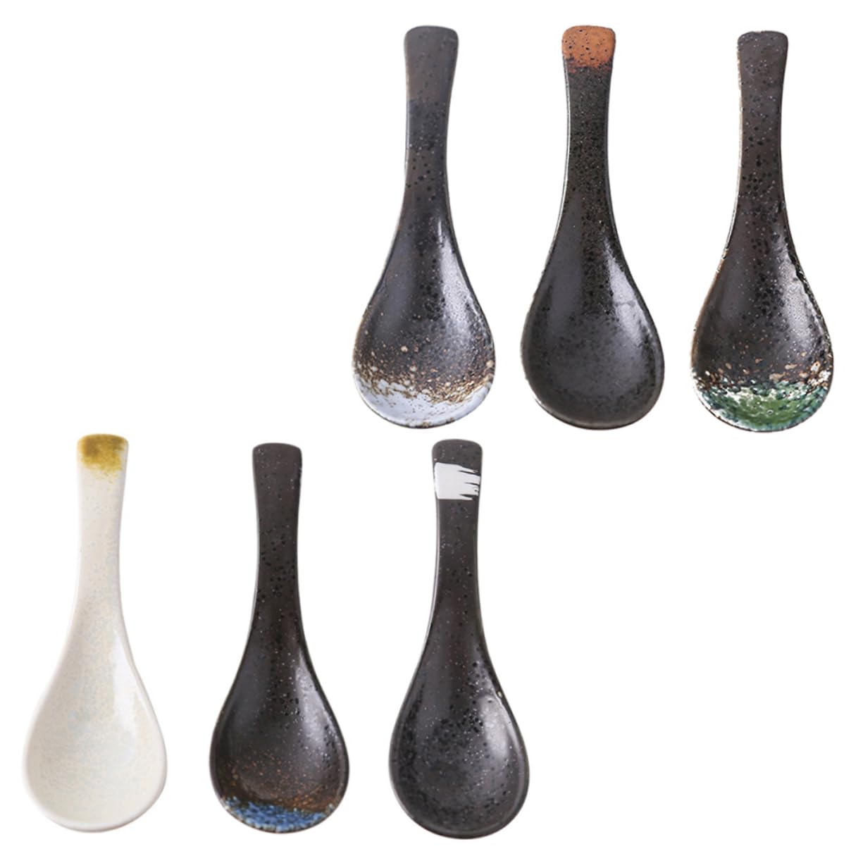 LIFKOME 6 Stück Teiliges Japanische Keramik Suppelöffel aus Porzellan Design Vielseitig für Suppe und Reisbrei Glatte Oberfläche Sicheres Küchenwerkzeug für Zuhause Zufällige Farbe