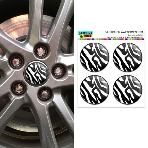 GRAPHICS & MORE Zebra Print Black White Wheel Center Cap 3D Domed Stickers Badges - Set of 4