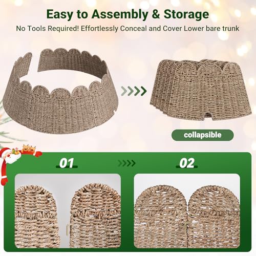 ELYKEN Rattan Christmas Tree Collar, 33 Inch Wicker Xmas Tree Collar with Scalloped Edge for Artificial Trees, Tree Base Cover with Cord Cut-Out, Rustic Tree Ring Woven Tree Skirt for Holiday Decor by ELYKEN - Image 6