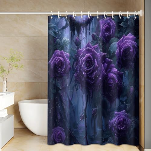 Rideau de douche polyester imperméable 180x180cm rose feuille bleue lavable pour baignoire - 3