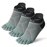 VWELL メンズ レディース つま先ソックス COOLMAX 5本指ソックス ハイパフォーマンス アスレチック トゥソックス ノーショウ (3足), グリーン, Medium