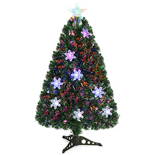GOFLAME 3FT Pre-Lit Optical Fiber Christmas Artificial Tree with Multicolor LED Lights and Snowflakes GOFLAME 3FT Pre-Lit Optical Fiber Christmas Artificial Tree with Multicolor LED Lights and Snowflakes