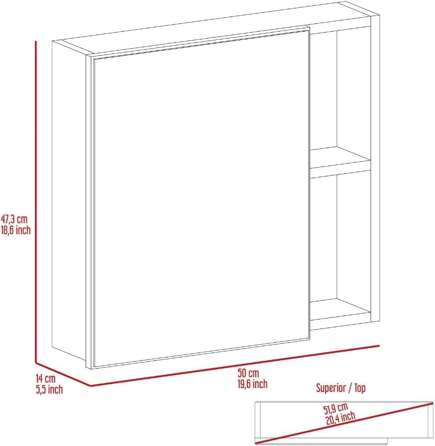 Queets Medicine Single Door Cabinet with Mirror, 2 Open Shelves, and 3 Inner Shelves, Black