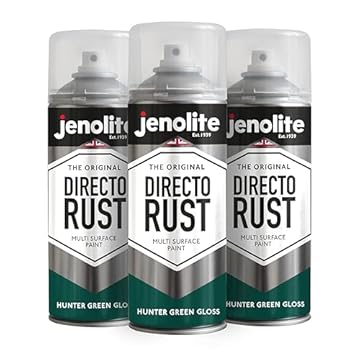 JENOLITE Directorust Gloss Spray Paint | HUNTER GREEN | 3 x 400ml | Direct To Rust Spray Paint For Metal | Multi Surface Gloss Spray Paint For Wood, Metal, Plastic, Ceramic | RAL 6028