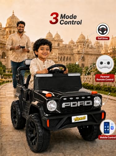 Image of Trenzo Kids Electric Ride On Car for 2-6 Years | 4x4 Style Battery Operated Toy Car with Steering Wheel, Music, LED Lights | Indoor & Outdoor Ride On Vehicle for Boys & Girls