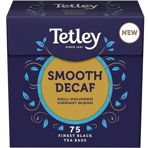 Tetley Smooth Decaf Tea 75 Teabags - Rainforest Alliance Certified Decaf Tea Bags - Rich Smooth Taste for a Full Flavoured British Brew at Breakfast or Anytime