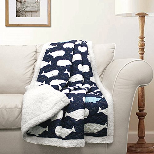 Lush Decor Whale Throw | Ocean Animal Print Fuzzy Reversible Sherpa Blanket - 60” x 50”, Navy - Image 2