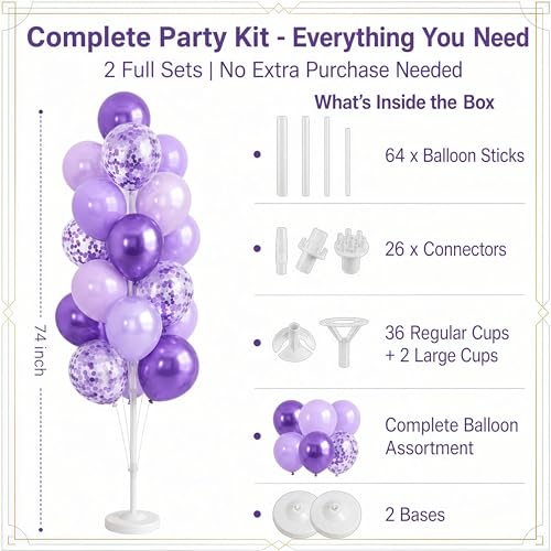 Image of Balloon Column Kit Set of 2 With Balloons Included - with Base, and Pole,Balloon Tower Backdrop Decoration for Wedding, Baby Shower, Birthday Party, or Bachelorette Parties (Enigmatic Purple)