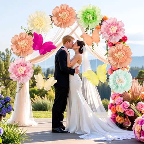 Image of SUNBEAUTY Giant Paper Flowers Large Hanging Butterfly Decorations 10'' 17'' 3D Paper Butterfly Pastel Tissue Paper Flower Decorations for Girls Women Birthday Spring Garden Garden Wedding Party Decor