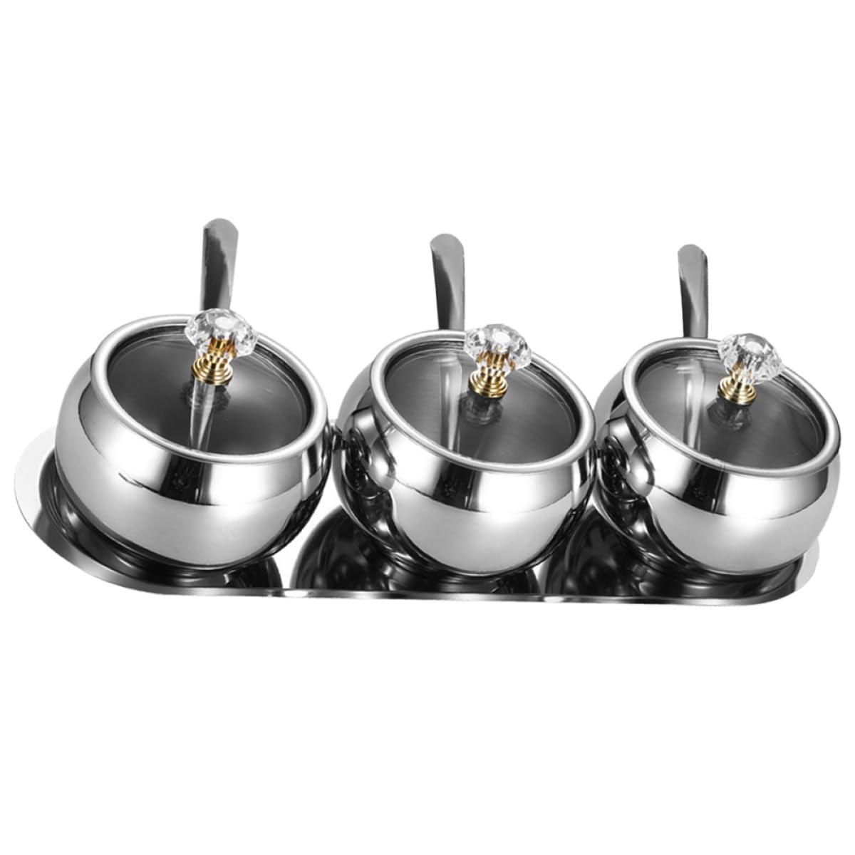 Luxshiny Gewürzbehälter Satz aus Edelstahl mit Deckel Löffel und Tablett Vorratsgläser für Zucker Salz und Kaffee für Küchen und Essbereich