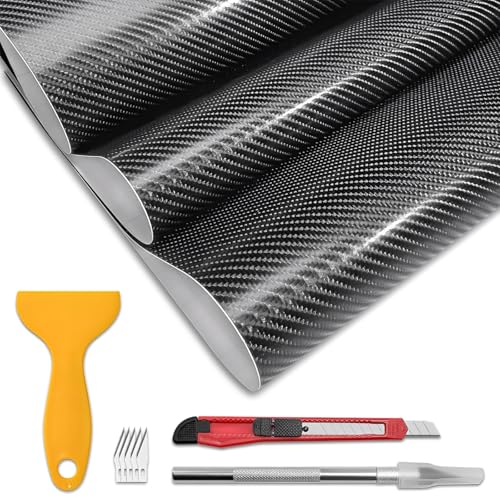 Yonality Vinilo Fibra de Carbono 6d, 300 x 30cm Autoadhesivo Impermeable Adhesivo Exterior Brillo, Pegatinas para decoración del Coche, para decoración Interior y Exterior de Coche y Motocicleta