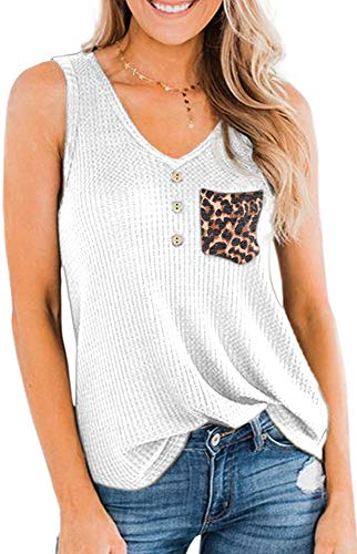 Chuanqi - Camiseta de tirantes para mujer, cuello en V, suelto, sin mangas, estilo casual - Blanco - Small Cover