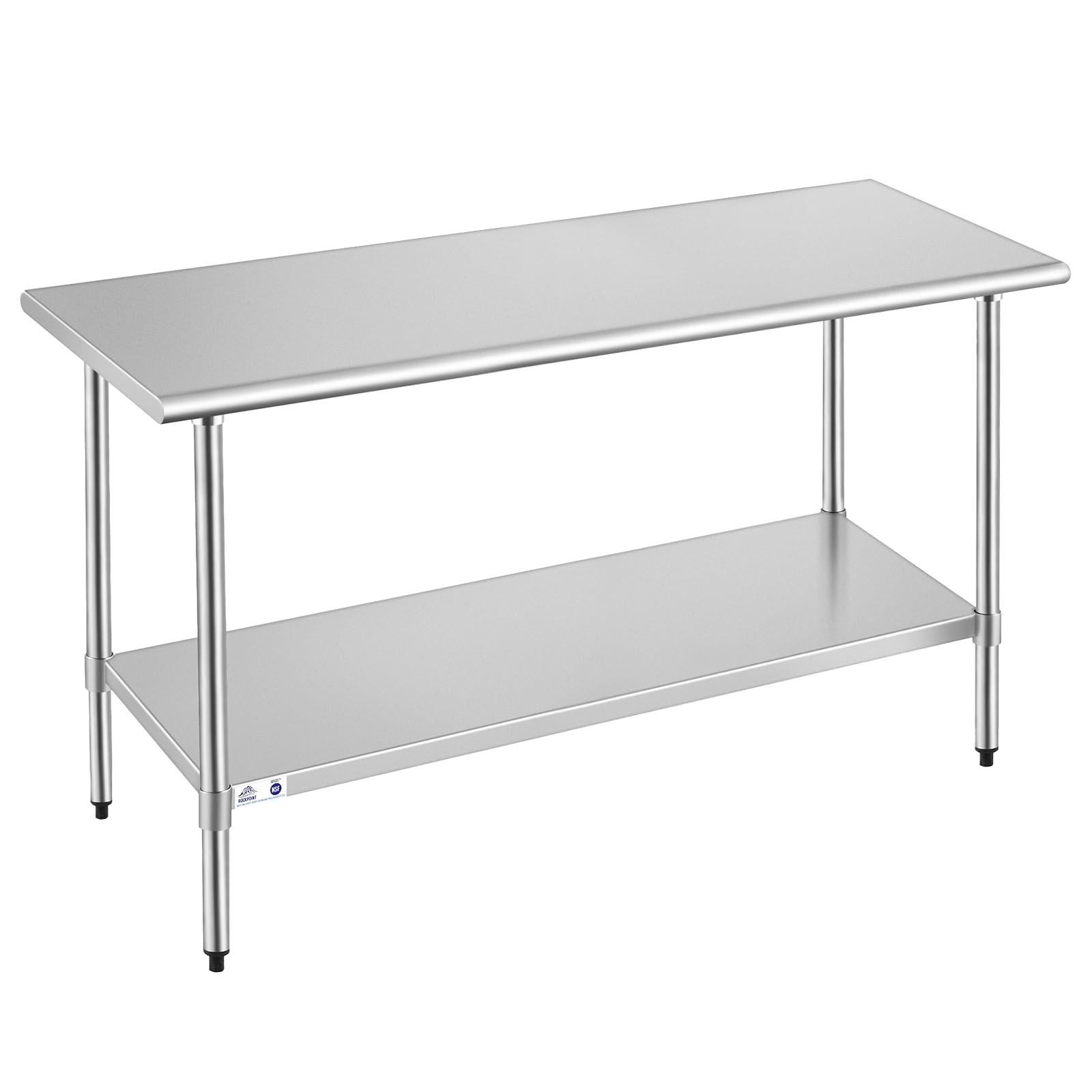 ROCKPOINT Stainless Steel Table for Prep &amp; Work 24x72 Inches, NSF Metal Commercial Kitchen Heavy Duty Table with Adjustable Under Shelf and Table Foot for Restaurant, Home and Hotel
