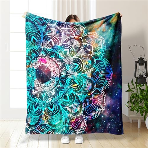 Highdi 3D Couverture Polaire Plaid, Jeté de Canapé Douillette Confortable Couverture de Lit 2 Personnes Couverture d'hiver Chaude et Douce pour Chambre (70x100cm,Mandala Bleu)