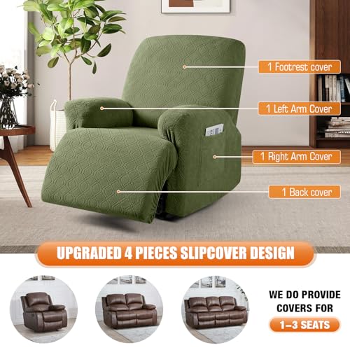 Image of VANSOFY Oversized Recliner Chair Cover, 4-Pieces Stretch Recliner Covers for Recliner Chair Soft Reclining Chair Slipcover Jacquard Pattern Furniture Protector for Dogs Cats(Army Green)