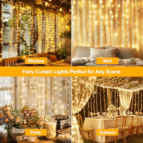 Holits Fairy Curtain Lights Upgraded 100% Tangle-Free Warm White Usb Plug In 8 Modes String Hanging Lights With Remote For Christmas thumb #1