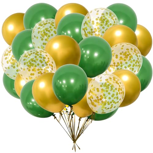 Image of RZIKWT 50Pcs 12inch Green Gold Confetti Balloons with Green Gold Latex Metallic Balloons for Arch,Wedding, Birthday, Baby Shower, Halloween,Family Party Decoration