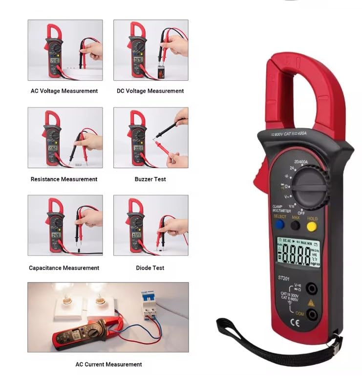Image of Digital Clamp Meter Multimeter AC Current and AC /DC Voltage Tester with Amp, Volt, Ohm, Continuity, Diode and Resistance Test, Auto-Ranging, Red, MSR-C600