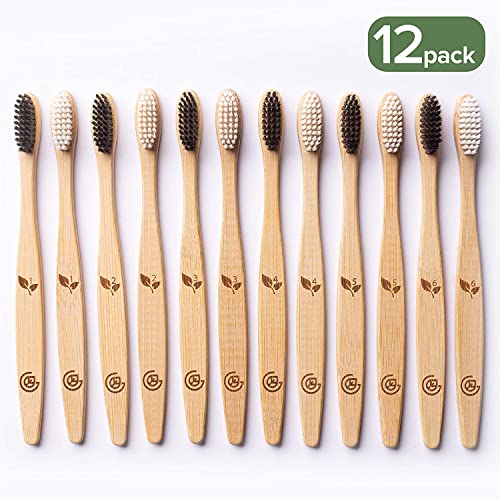 Greenzla Bamboo Toothbrushes (12 Pack) | Bpa Free Soft Bristles Eco-Friendly, Natural Toothbrush Set Biodegradable & Compostable Charcoal Wooden #TOP5