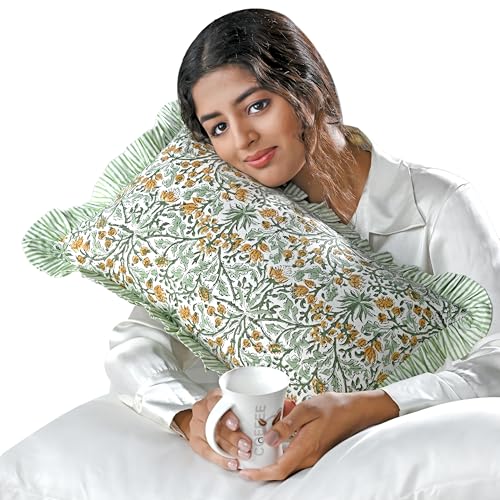 Ridhi Goldenrod Yellow Block Print Ruffle Pillow Sham 20x12 Inch Set of 1