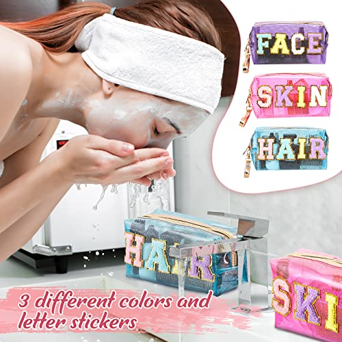 Amylove 3 Pcs Summer Preppy Makeup Bag Stuff Clear Cosmetic Preppy Bags Portable Cosmetic Summer Accessories for Teen Girls Women Gift Travel(Skin, Face, Hair) 6