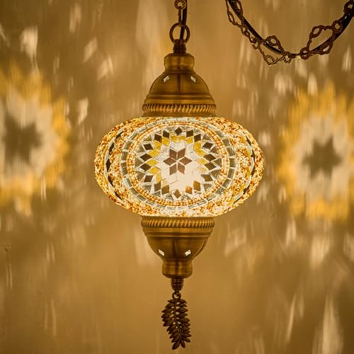 DEMMEX Plug-in Turkish Moroccan Mosaic Hanging Pendant Ceiling Light &ndash; Swag Lamp...