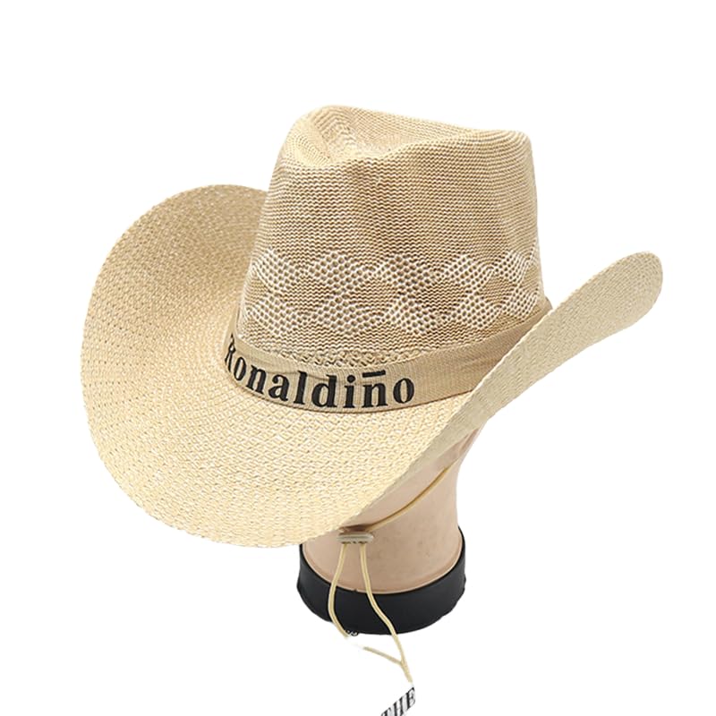 Straw Hat Men's Summer Outdoor Fishing Flat Rim Sunshade Sunscreen Jazz Beach Western Cowboy Hat Sun Hat-33#||Free size