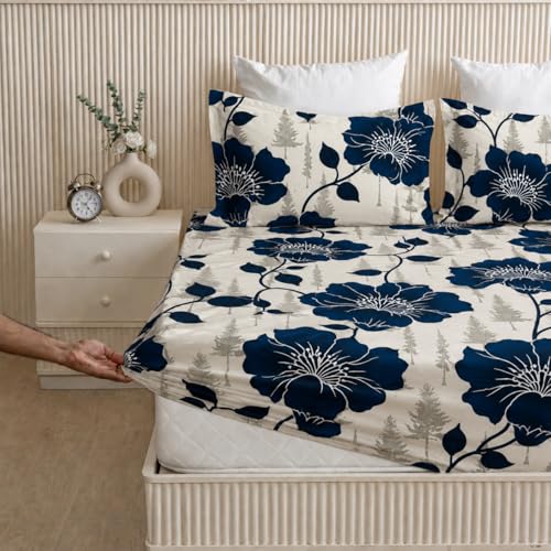 Image of 220 TC Glace-Cotton All Around Elastic Fitted Bedsheet, Elastic Fitted Bedsheet Single Size Bedsheet for Single Bed with 1 Pillow Cover, Size - 72 x 36 x 8 Inch Color