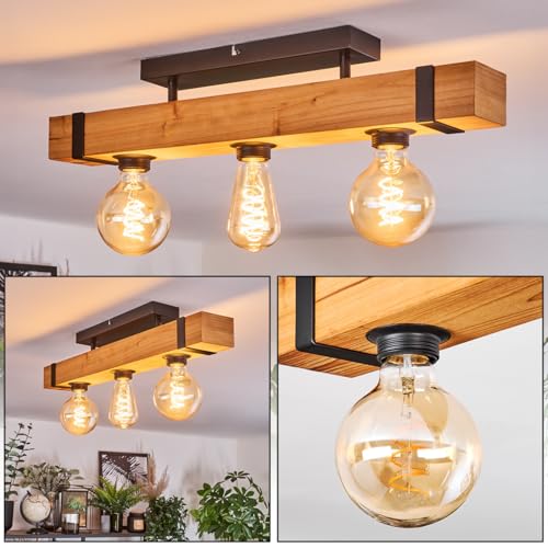 HOFSTEIN Deckenleuchte Sernadelo, 3-flammige Deckenlampe aus Holz/Metall in Natur/Schwarz, moderne...