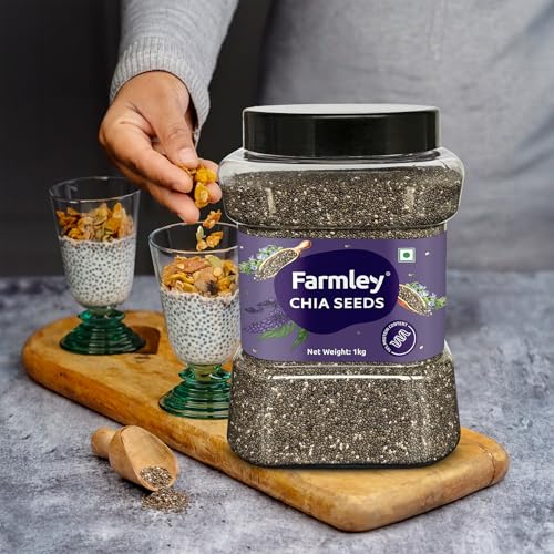 Image of Farmley Chia Seeds 1 Kg, I Seeds for Eating | Seeds for Weight Management | Rich in Calcium, Omega-3, Protein, Fibre, & Non GMO, Reusable Jar (Pack of 1)