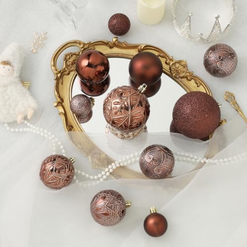 SZVRL Christmas Balls Ornaments -36pcs Shatterproof Christmas Tree Decorations with Hanging Loops for Xmas Tree, Holiday Party, Wedding & Indoor Home Decor,6 Styles in 3 Sizes (Brown) - image 4