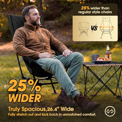 MOON LENCE Oversized High Back Camping Chair for Adults, Height Adjustable Folding Camp Chair | 400 lbs Capacity & 5.4 lbs Weight, Hidden Pillow Pocket Wide Seat for Camping Fishing Overlanding, Black - Image 3