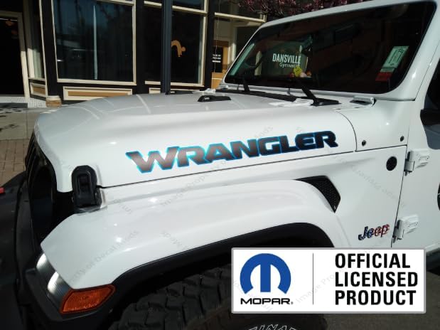 Decal Mods Wrangler Hood Graphic Vinyl Decal fits Jeep Wrangler JL/JT (2018-2025) Matte Black with 4xe Blue Outline (Set of 2) BLU4XE | UV1R1