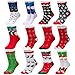 Produktbild Vertvie 12 Paar Unisex Weihnachtssocken Christmas Socks Weihnachtsmotiv Weihnachten Festlicher Baumwolle Socken Mix Design für Damen und Herren (Einheitsgröße, 12er Pack06)