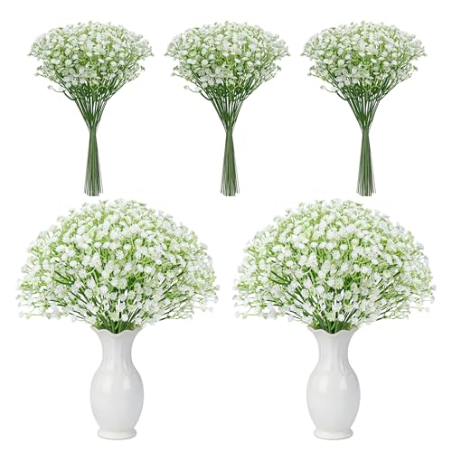 Der Rose 24PCS White Babys Breath Artificial Flowers,11'' Elegant Faux Baby Breath Flowers for Wedding Home Decor, Table Centerpieces & DIY Fake Flowers image 2