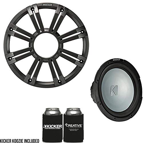 Image of KICKER 10 inch LED Marine Subwoofer - Charcoal, 4 Ohm Free-Air (45KMF104) - Boat Audio Bass Upgrade