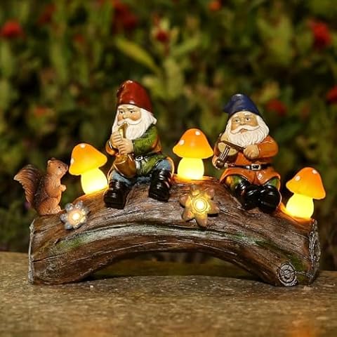 Youfui Solar Gnome Garden Outdoor Statues, Funny Resin Gnome Figurine Decorations with Solar Lights Lantern, Outdoor Garden Art Decor for Lawn, Yard Ornament, Unique Housewarming Gift for Garden Cover