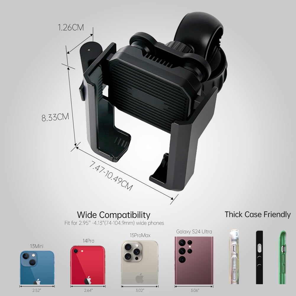 AUYAO Uniwersalny uchwyt na telefon do roweru, obrotowy 360°, uchwyt na telefon do motocykla z bezpiecznym zamkiem, amortyzujący uchwyt na telefon do roweru dla smartfonów 2,95-4,13 cala, uchwyt na