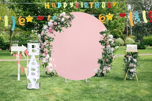 Image of Light Peach Round Backdrop Cover 7.2ft Light Peach Circle Arch Cover Birthday Photo Photography Background for Party Baby Shower Wedding Decorations
