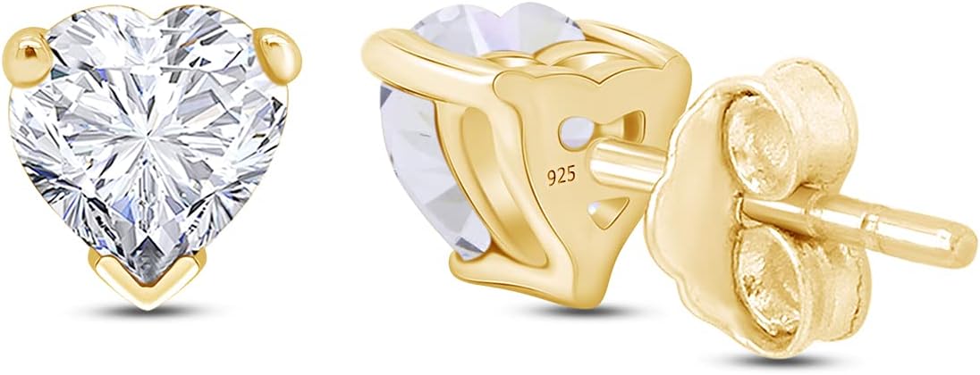 6 MM Heart Shape Simulated Birthstone Stud Earrings In 14K Yellow Gold Over Sterling Silver