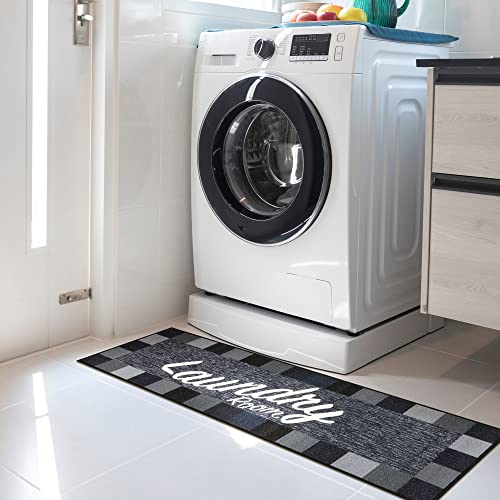 Ottomanson Passatoia con bordo a quadretti, collezione Laundry, fondo in gomma, 50 cm x 150 cm, colore: Nero