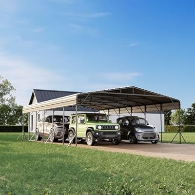 20x30 FT Heavy Duty Metal Carport Kit, Waterproof Windproof Aluminum Car Ports with Steel Shelter Frame Cover for 2 Car or Boats, Easy Assembly Tractor/Car Storage