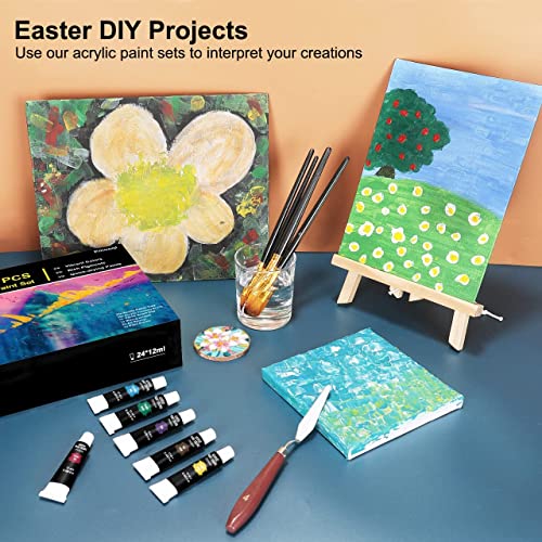 Emooqi Acrylic Paint, Painting Supplies Set Includes 24 Acrylic Paints, 16 Painting Brushes With Bag, Paint Knife, Art Sponge And Paint Palette, Acrylic Paint Set For Beginners & Professional Artist. #TOP6