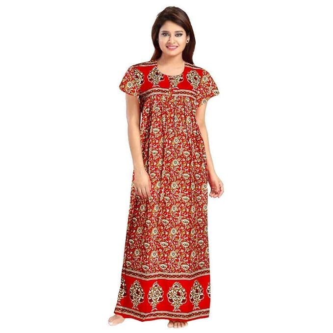 Image of Nighty for Women Cotton Printed Maxi Gown Ankle Length Nighty Night Dress Gown for Women Maxi - Free Size (Pack of 4)