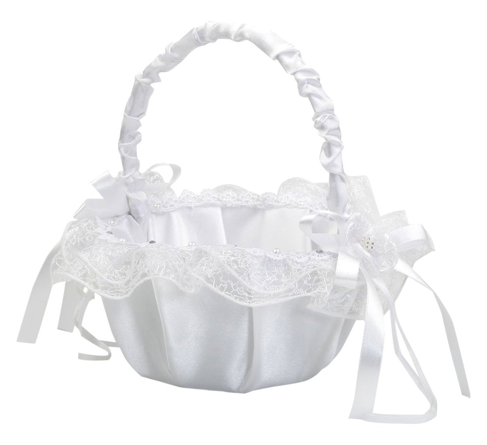 Mopec Mopec Cesta para Arras Redonda con Volante de Red y Strass, Pack de 1 Unidad, Textil, Blanco, 15.00x15.00x21.00 cm