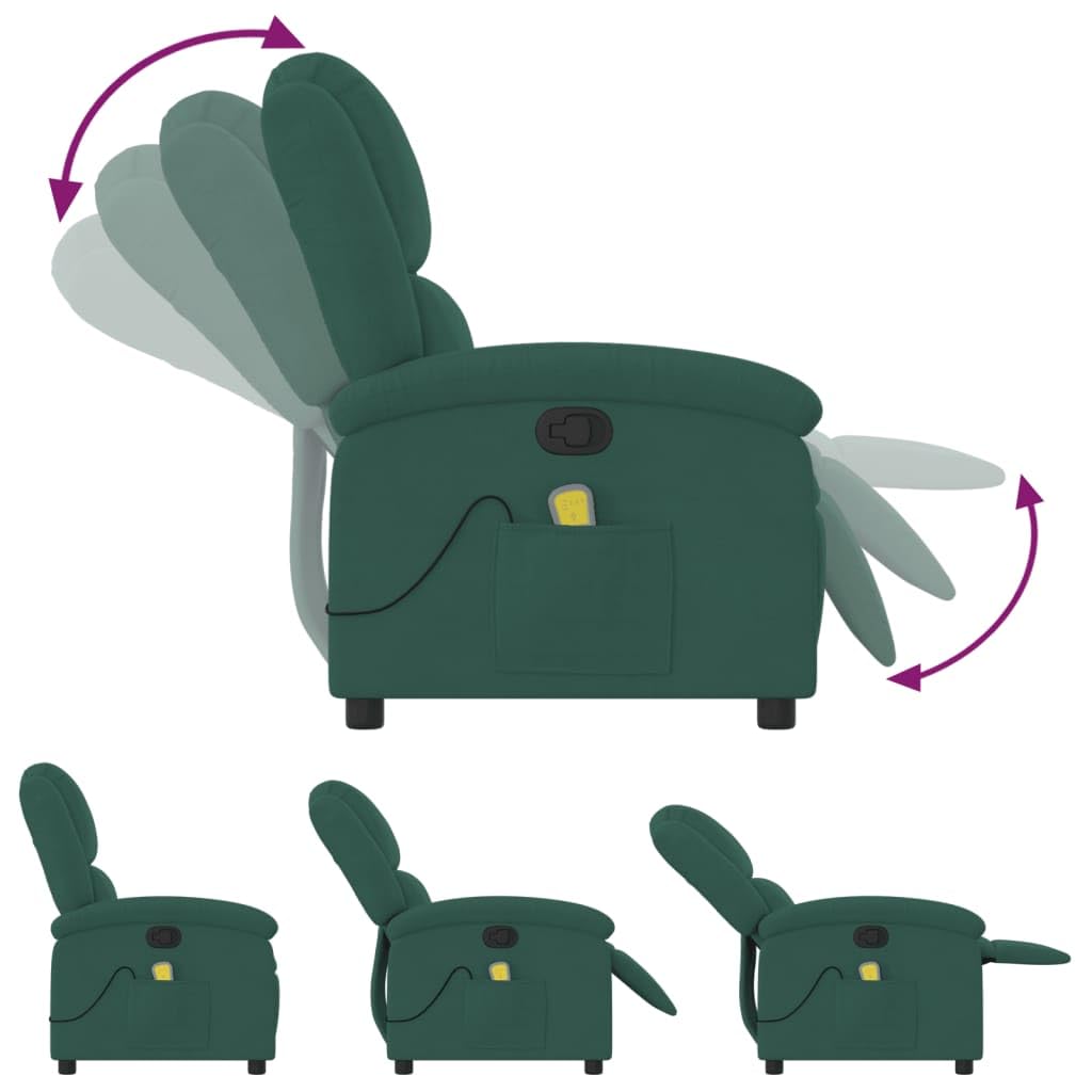 Gecheer Poltrona Massaggiante,Relax,Reclinabile,da TV,per Anziani in Velluto,Verde Scuro,con Poggiapiedi,71x86,5x99,5 cm,Poltrona Reclinabile,Poltrona da TV,Poltrona per Anziani,Poltrona da Massaggio
