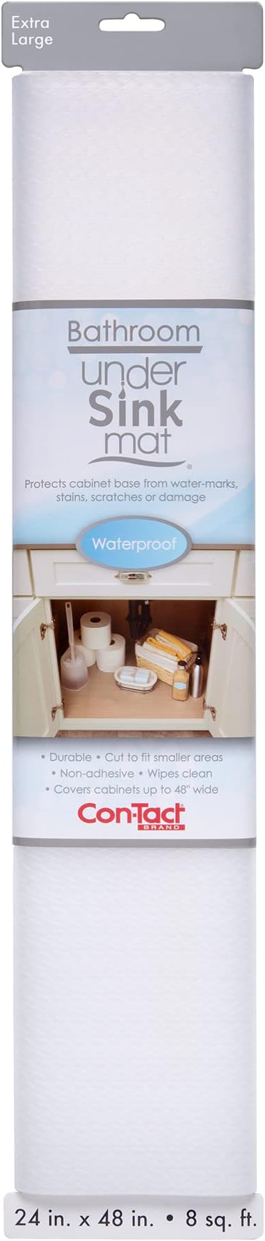 Waterproof Protective Liner for Under Kitchen Sink, Bathroom, Laundry Room Non-Adhesive Undersink and Vanity Mat, 24" x 48", Clear