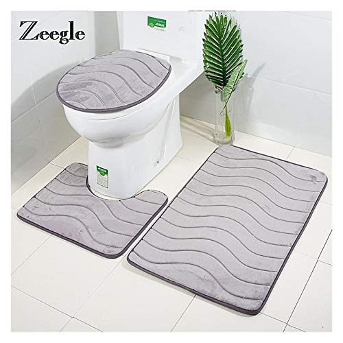 REJOON Badematten für Badezimmer geprägtes Badezimmer Badematten Set Toilettenteppich Teppich Flanell rutschfeste WC… – Bild 3