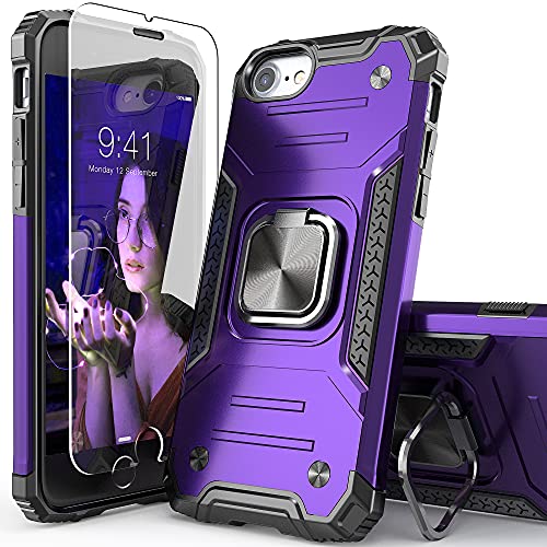 IDYStar for iPhone SE 2020 Case with Screen Protector,Shockproof Drop Test Cover with Car Mount Kickstand Lightweight Protective Case for iPhone 6/6s/7/8/SE 2020/SE 3 2022,Purple